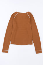 Load image into Gallery viewer, Brown Textured Round Neck Long Sleeve Top