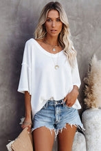 Load image into Gallery viewer, White Waffle Knit Drop Shoulder Loose Top