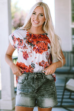 Load image into Gallery viewer, Red Floral Short Sleeve Round Neck Blouse