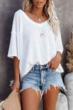 Load image into Gallery viewer, White Waffle Knit Drop Shoulder Loose Top