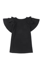 Load image into Gallery viewer, Black Plain Tiered Ruffled Short Sleeve T Shirt