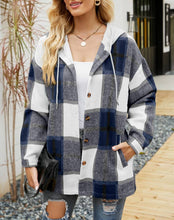Load image into Gallery viewer, Plaid Pockets Hooded Loose-Fitting Shirt Jacket