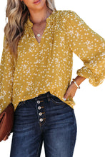 Load image into Gallery viewer, Yellow Split Neck Fall Printed Crinkled Blouse