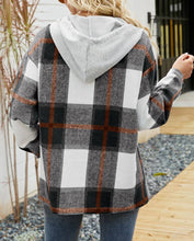 Load image into Gallery viewer, Plaid Pockets Hooded Loose-Fitting Shirt Jacket