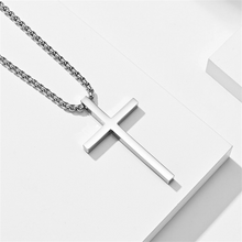 Load image into Gallery viewer, Mens Cross Charm Pendant Necklace in Stainless Steel: Black / Small