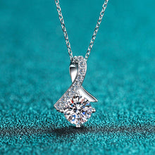 Load image into Gallery viewer, Four-Prong Moissanite Ribbon Necklace in 925 Sterling Silver: 1.0 ct
