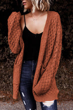 Load image into Gallery viewer, Brown Open Front Woven Texture Knitted Cardigan with Pockets