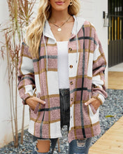 Load image into Gallery viewer, Plaid Pockets Hooded Loose-Fitting Shirt Jacket