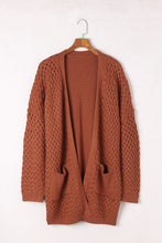 Load image into Gallery viewer, Brown Open Front Woven Texture Knitted Cardigan with Pockets