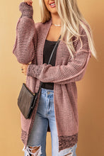 Load image into Gallery viewer, Pink Plaid Knitted Long Open Front Cardigan