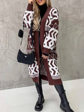 Load image into Gallery viewer, V-neck lengthened vintage geometric knit coat