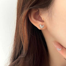 Load image into Gallery viewer, Mother of Pearl Heart Stud Earrings in 925 Sterling Silver: Silver