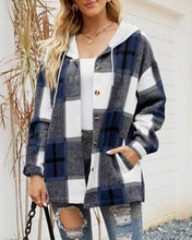 Load image into Gallery viewer, Plaid Pockets Hooded Loose-Fitting Shirt Jacket