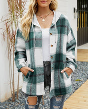 Load image into Gallery viewer, Plaid Pockets Hooded Loose-Fitting Shirt Jacket