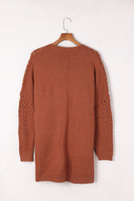 Load image into Gallery viewer, Brown Open Front Woven Texture Knitted Cardigan with Pockets