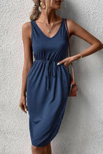 Load image into Gallery viewer, DRAWSTRING V NECK SLEEVELESS SLIM DRESS_CWDSD1570: DARKBLUE / (S) 1