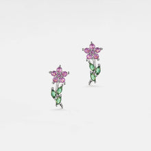 Load image into Gallery viewer, Colored Gem Flower Stud Earrings in 925 Sterling Silver: Gold/Purple