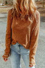 Load image into Gallery viewer, Brown Textured Round Neck Long Sleeve Top