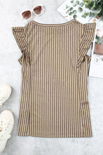 Load image into Gallery viewer, Khaki Striped Crew Neck Ruffled Tank Top