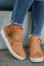 Load image into Gallery viewer, Brown High Top Drawstring Zipper Slip-on Sneakers