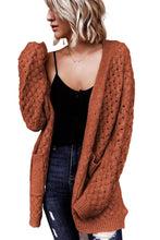 Load image into Gallery viewer, Brown Open Front Woven Texture Knitted Cardigan with Pockets