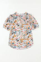 Load image into Gallery viewer, Multicolor Split V Neck Puff Sleeve Flower Print Blouse