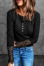 Load image into Gallery viewer, Gray Crochet Lace Hem Sleeve Button Top