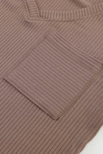 Load image into Gallery viewer, Khaki Ribbed Knit Patched Chest Pocket V Neck Top