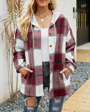 Load image into Gallery viewer, Plaid Pockets Hooded Loose-Fitting Shirt Jacket