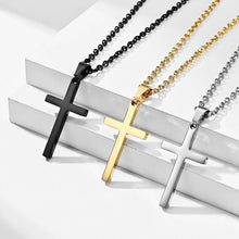 Load image into Gallery viewer, Mens Cross Charm Pendant Necklace in Stainless Steel: Black / Small