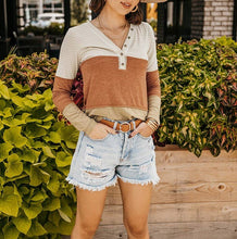 Load image into Gallery viewer, Orange striped block long-sleeved baggy blouse