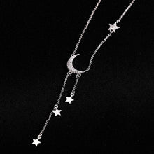 Load image into Gallery viewer, Moon Star Layered Tassel Necklace in 925 Sterling Silver