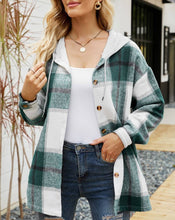 Load image into Gallery viewer, Plaid Pockets Hooded Loose-Fitting Shirt Jacket