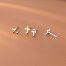 Load image into Gallery viewer, Tiny Small Dainty Cross Stud Earrings in 925 Sterling Silver