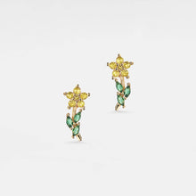 Load image into Gallery viewer, Colored Gem Flower Stud Earrings in 925 Sterling Silver: Gold/Purple
