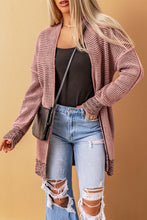 Load image into Gallery viewer, Pink Plaid Knitted Long Open Front Cardigan