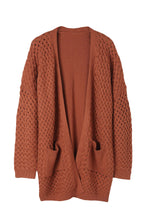 Load image into Gallery viewer, Brown Open Front Woven Texture Knitted Cardigan with Pockets
