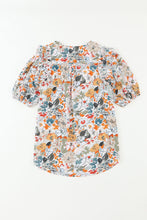 Load image into Gallery viewer, Multicolor Split V Neck Puff Sleeve Flower Print Blouse
