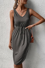 Load image into Gallery viewer, DRAWSTRING V NECK SLEEVELESS SLIM DRESS_CWDSD1570: DARKBLUE / (S) 1