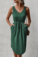 Load image into Gallery viewer, DRAWSTRING V NECK SLEEVELESS SLIM DRESS_CWDSD1570: DARKBLUE / (L) 1