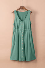 Load image into Gallery viewer, Green Buttons Sleeveless High Waist Mini Dress