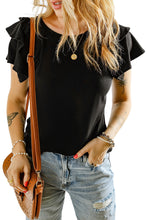 Load image into Gallery viewer, Black Plain Tiered Ruffled Short Sleeve T Shirt