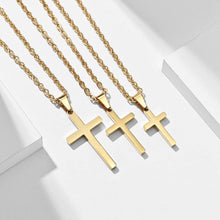 Load image into Gallery viewer, Mens Cross Charm Pendant Necklace in Stainless Steel: Black / Small