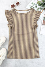 Load image into Gallery viewer, Khaki Striped Crew Neck Ruffled Tank Top