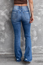Load image into Gallery viewer, Blue Distressed Flare Jeans