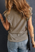 Load image into Gallery viewer, Khaki Striped Crew Neck Ruffled Tank Top