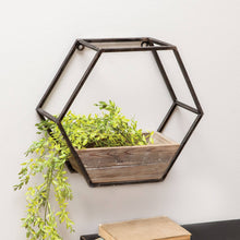 Load image into Gallery viewer, Wood & Metal Hexagon Wall Planter