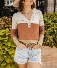 Load image into Gallery viewer, Orange striped block long-sleeved baggy blouse