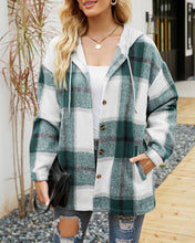 Load image into Gallery viewer, Plaid Pockets Hooded Loose-Fitting Shirt Jacket