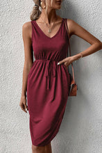 Load image into Gallery viewer, DRAWSTRING V NECK SLEEVELESS SLIM DRESS_CWDSD1570: DARKBLUE / (S) 1